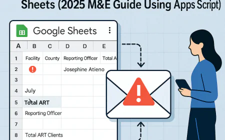 Automatically send email alerts when key M&E data is missing or invalid in your Google Sheet. Built using Apps Script, this tool is perfect for NGOs, DHIS2 users, and data officers.