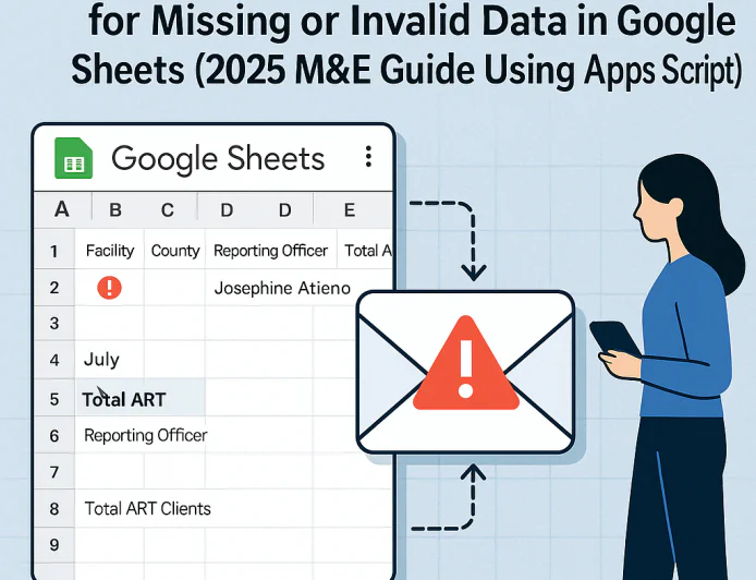Automatically send email alerts when key M&E data is missing or invalid in your Google Sheet. Built using Apps Script, this tool is perfect for NGOs, DHIS2 users, and data officers.